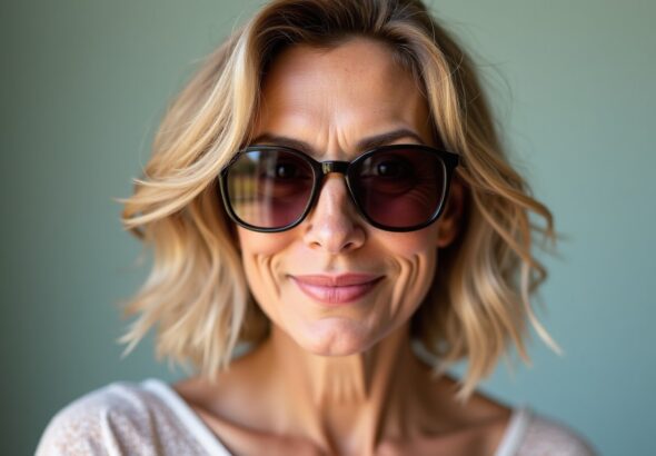 Coiffures stylées et tendances pour femmes de 50 ans portant des lunettes
